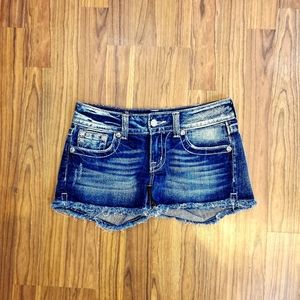 ⭐️ MISS ME Women's Size 27 Distressed Jeweled Blue Denim Cutoff Jean Shorts